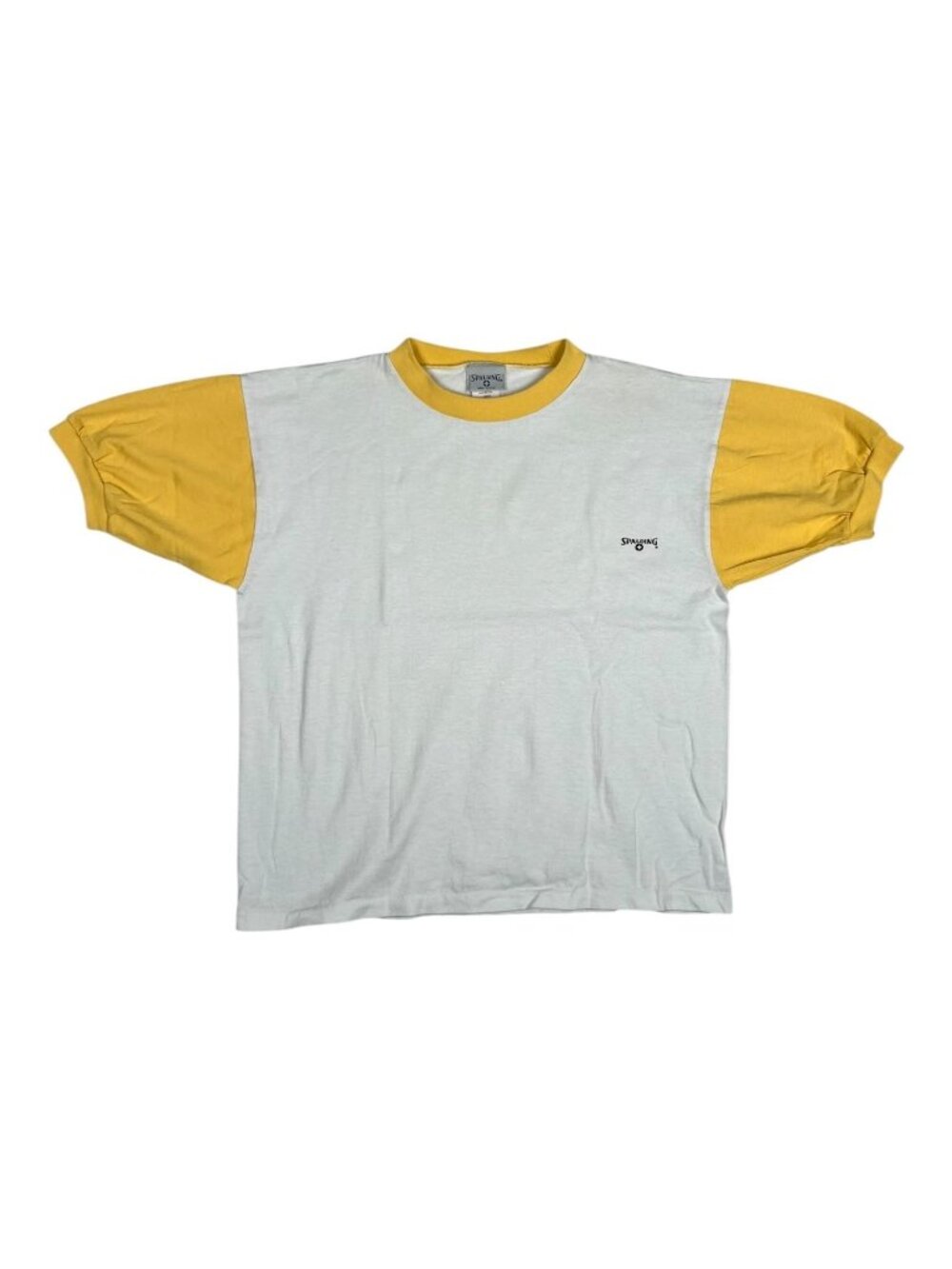 Vintage Spalding Shirt Mens Medium White Yellow Ringer Colorblock USA Made 80s